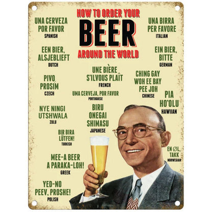 How To Order A Beer Around The World Sign Metal Wall Mounted - 45cm