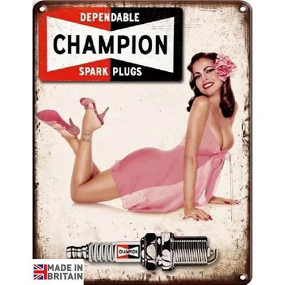 Champion Spark Plugs Sign Metal Wall Mounted - 45cm