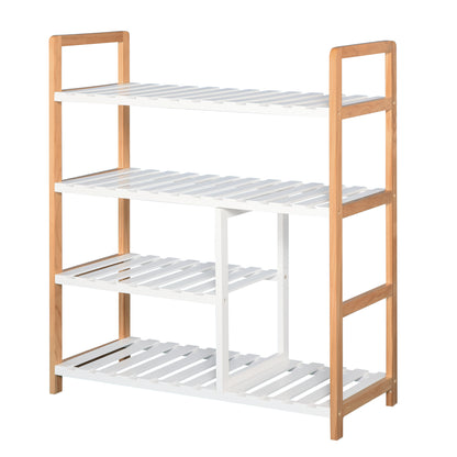 Homcom Medium-density fibreboard 4-Tier Slatted Shoe Rack White/Oak