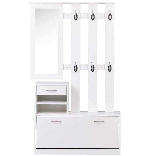 Homcom 2PC Shoes Storage Chest Cloths Rack Unit Entryway Furniture Set Shoe Wardrobe W/Mirror Multiple Shelves-White