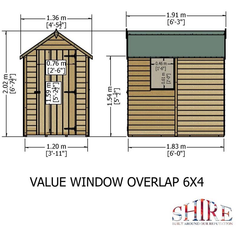 Shire Cromer 4' 5" x 6' 3" Apex Shed - Premium Pressure Treated Overlap