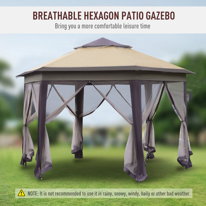 Outsunny Hexagon Patio Gazebo Pop Up Gazebo Outdoor Double Roof Instant Shelter with Netting