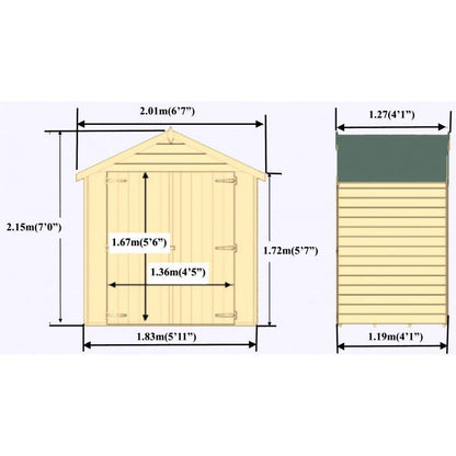 Shire Ashworth 6' 7" x 4' 2" Apex Shed - Premium Pressure Treated Overlap