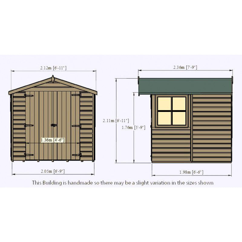 Shire Ashworth 6' 11" x 7' 8" Flat Shed - Premium Pressure Treated Overlap