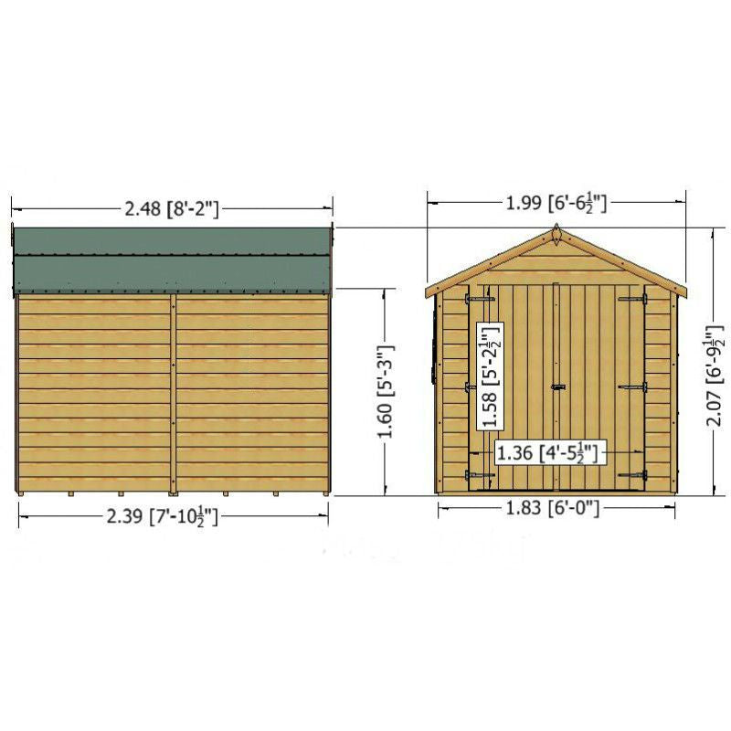 Shire Ashworth 6' 6" x 8' 1" Apex Shed - Premium Pressure Treated Overlap