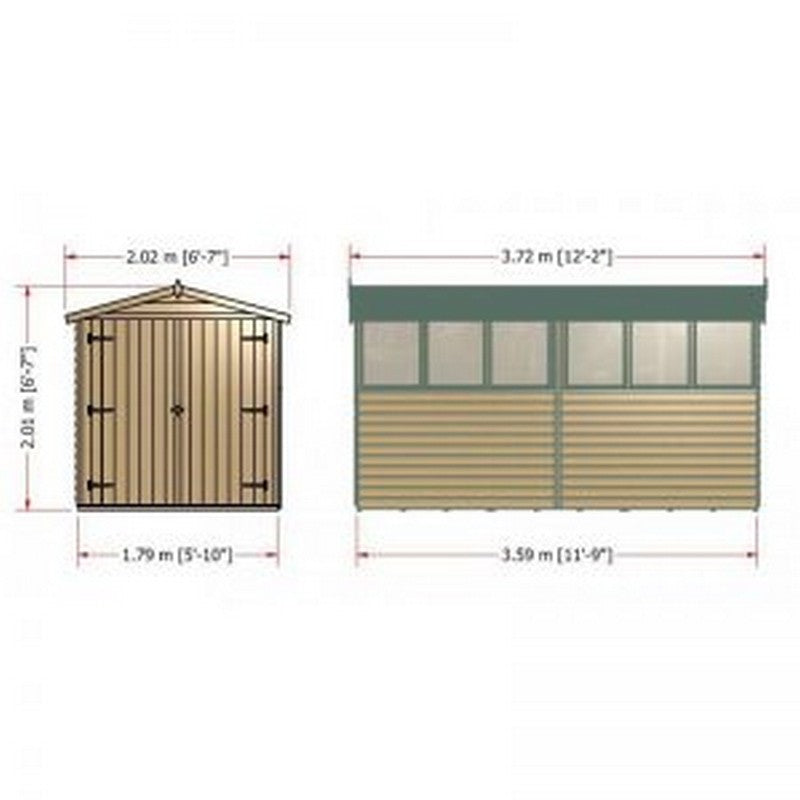 Shire Ashworth 6' 7" x 12' 2" Apex Shed - Premium Coated Overlap