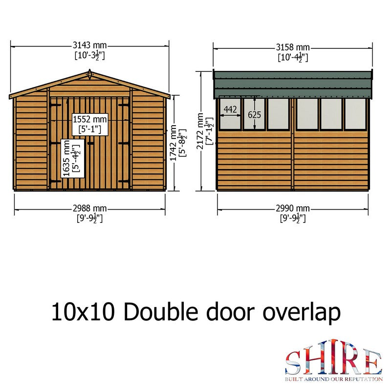 Shire Value 10' 3" x 10' 4" Apex Shed - Premium Coated Overlap