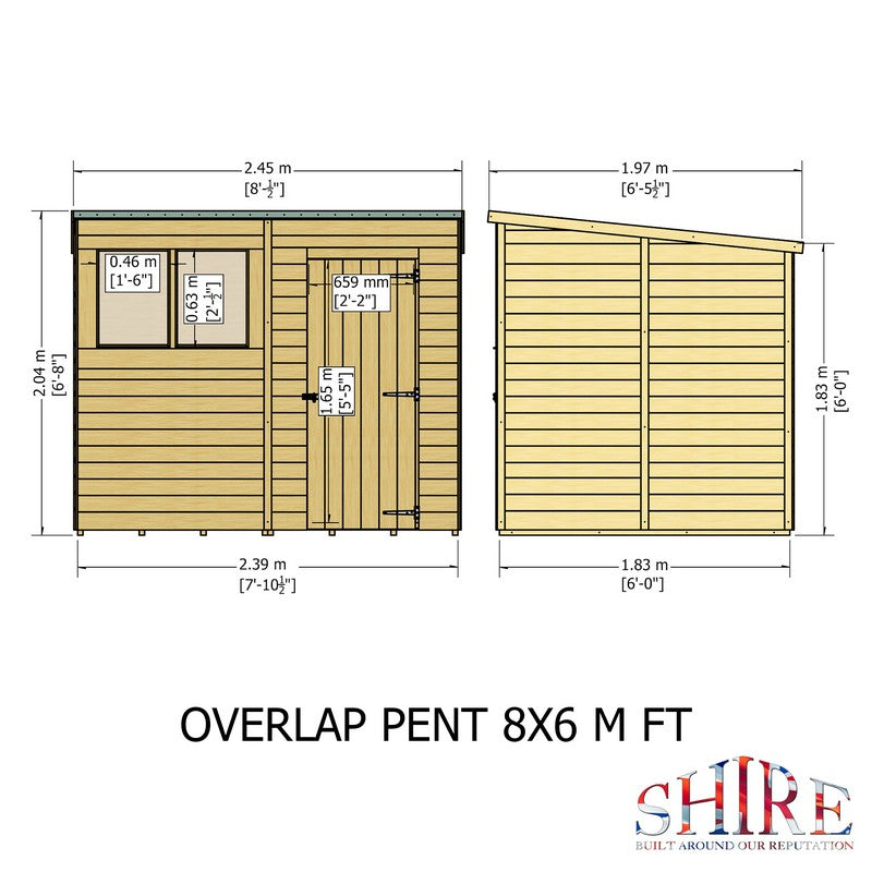 Shire Value 8' 1" x 6' 6" Pent Shed - Premium Coated Overlap