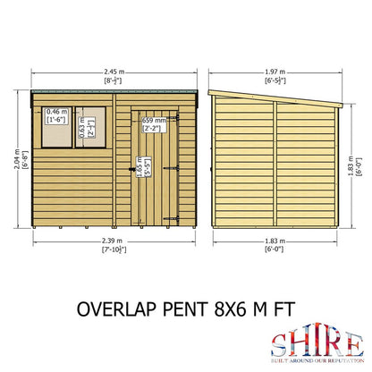 Shire Value 8' 1" x 6' 6" Pent Shed - Premium Coated Overlap