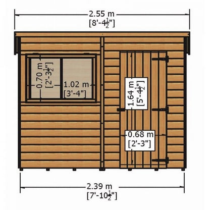 Shire Value 8' 4" x 6' Pent Shed - Premium Coated Overlap