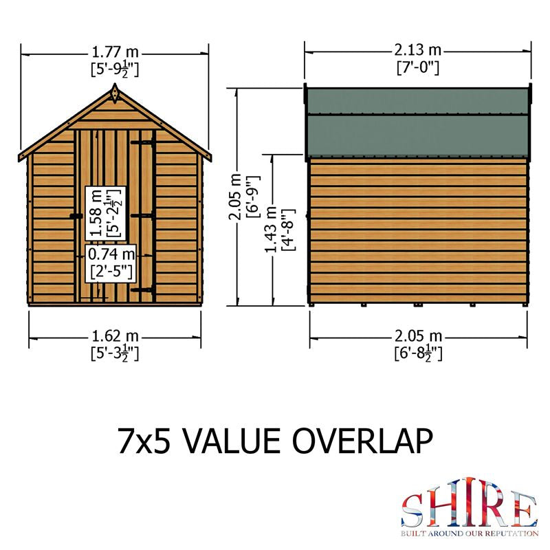 Shire Wiltshire 5' 9" x 6' 11" Apex Shed - Premium Pressure Treated Overlap