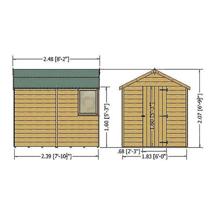 Shire Cambridge 6' x 8' 1" Apex Shed - Premium Pressure Treated Overlap