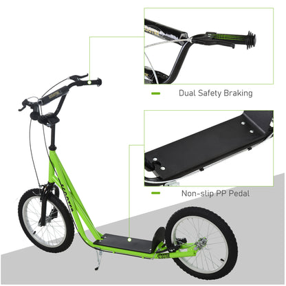 Homcom 90-96cm Kids Kick Scooter w/ Adjustable Handlebar Inflatable Wheels Brakes Green