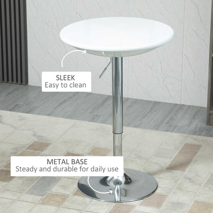 Homcom Modern Round Bar Table Adjustable Height Home Pub Bistro Desk Swivel Painted Top with Silver Steel Leg and Base