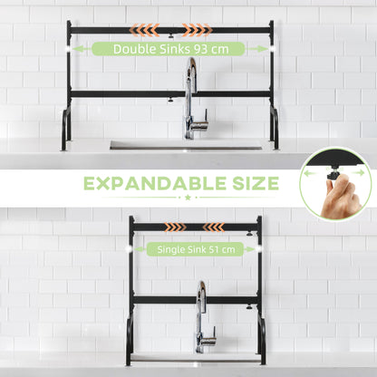 Homcom Space Saving 2 Tier Adjustable Dish Drainer Over The Sink Dish Drying Rack