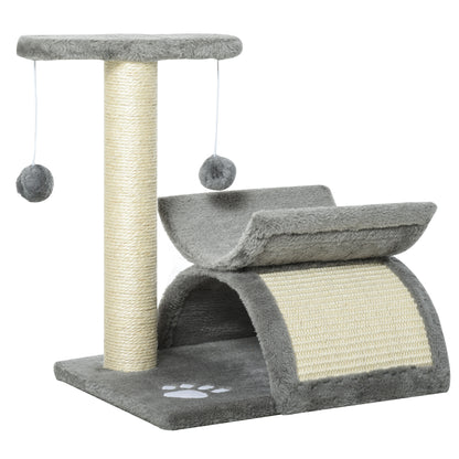 PawHut Cat Tree for Indoor Cats Scratching Post Kitten Scratcher Kitty Activity Play Center Sisal Rotatable Top Bar Tunnel Dangling Ball Light Grey