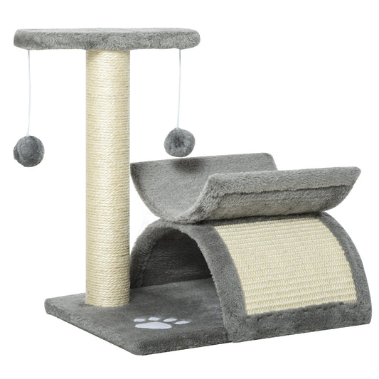 Cat Tree with Sisal Scratching Post, Cat Tower for Kittens, Small Cat Condo with Rotatable Top Bar, Tunnel, Dangling Balls, Grey-0