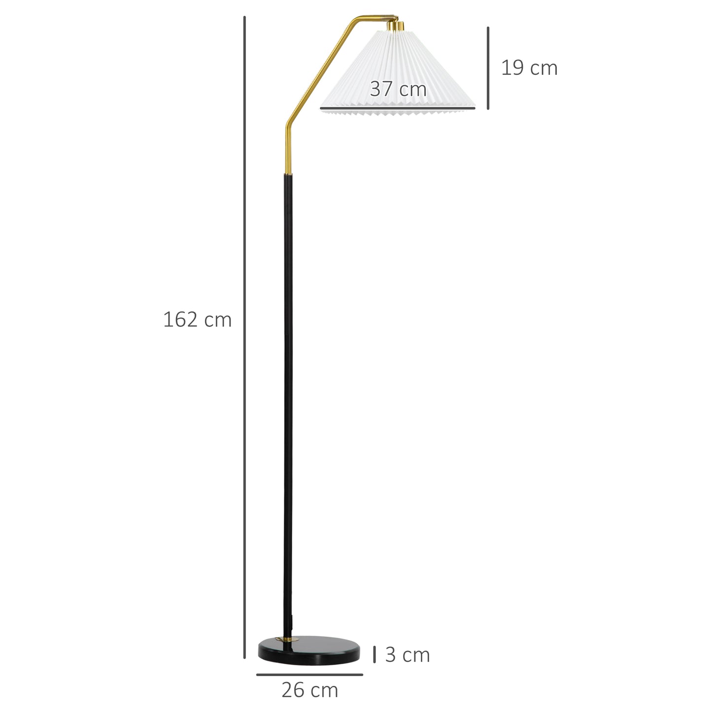 Homcom Floor Lamps for Living Room Bedroom with Adjustable Pleated Lampshade