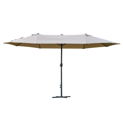 Outsunny 4.6M Sun Umbrella Canopy Double-sided Crank Sun Shade w/ Cross Base Khaki