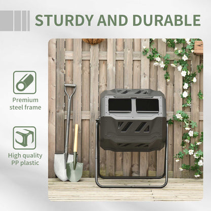 Outsunny 160L Tumbling Compost Bin Outdoor Dual Chamber 360 Rotating Composter