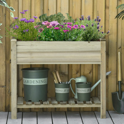 Outsunny Raised Garden Bed with Legs and Storage Shelf Elevated Wooden Planter Box