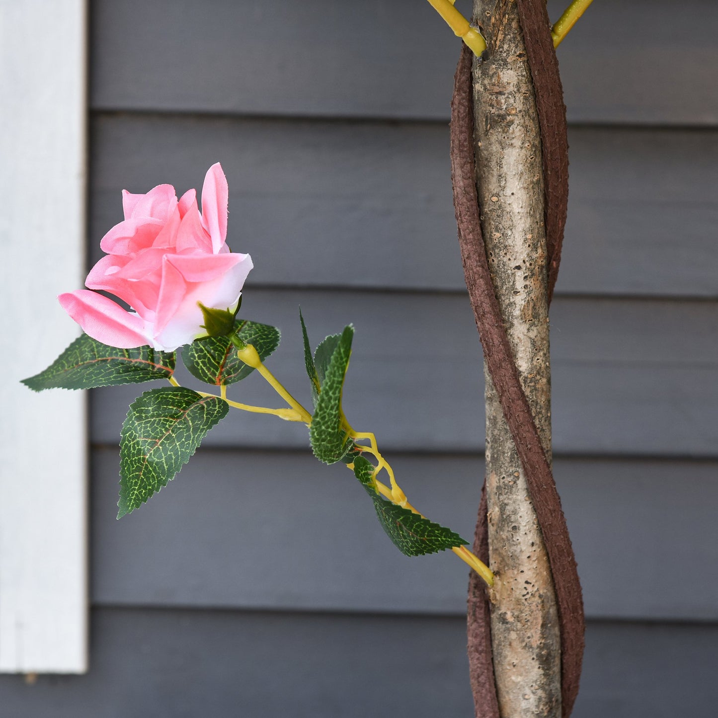 Outsunny 90cm/3FT Artificial Rose Tree Fake Decorative Plant w/ 21 Flowers Pot Indoor Outdoor Faux Decoration Home Office Décor Pink & Green