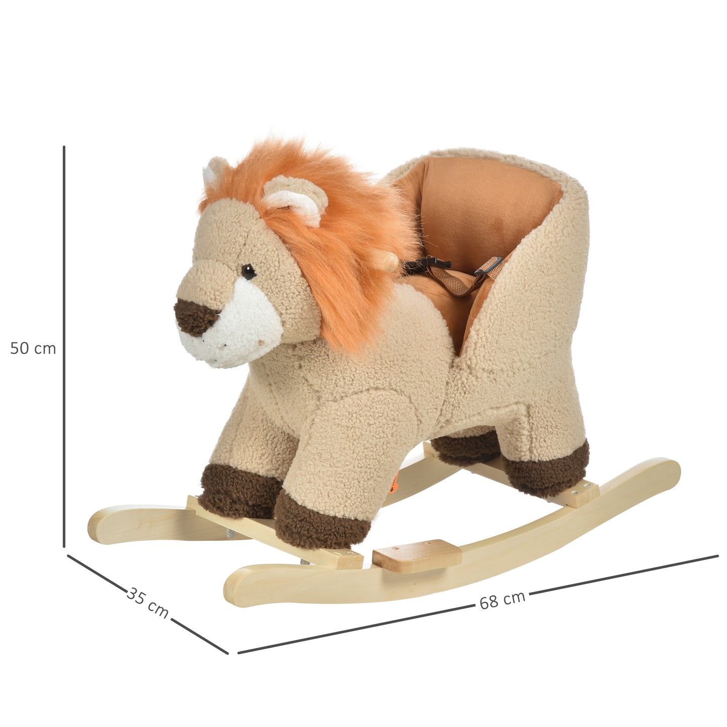 Homcom Kids Children Rocking Horse Plush Ride On Lion Seat w/ Sound Wood Base Seat Safety Belt Toddler Baby Toy Brown