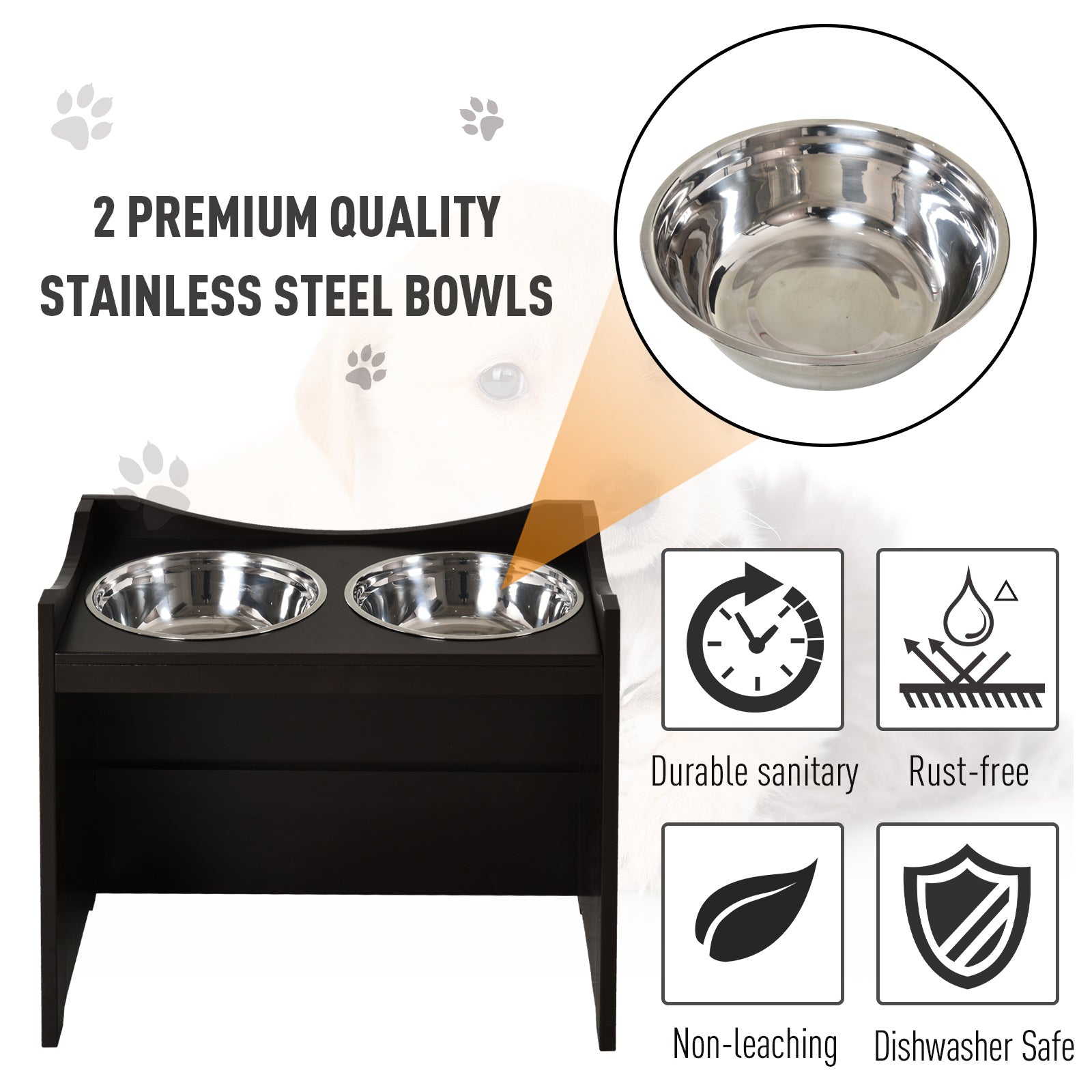 PawHut Medium-density fibreboard Elevated Duo Pet Bowl Feeder Brown