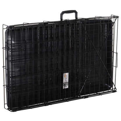 PawHut Metal Dog Car Crate Folding Pet Cage Transport Box Carrier for Small Dog with Removable Tray 77 x 47 x 55cm