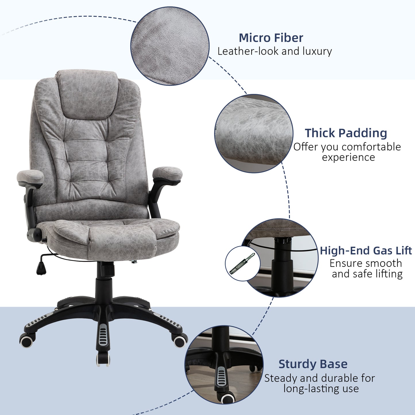 Vinsetto Ergonomic Office Chair Comfortable Desk Chair With Armrests Adjustable Height Reclining And Tilt Function Grey