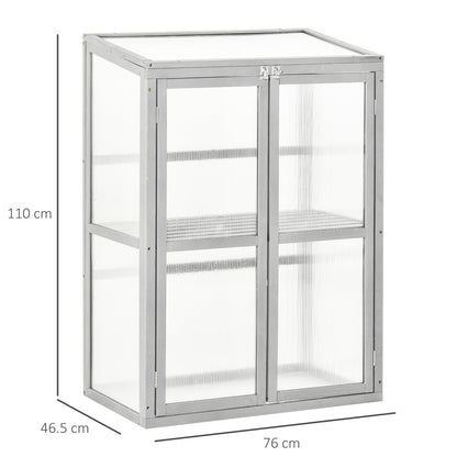 Outsunny Wooden Cold Frame Greenhouse Polycarbonate Garden Grow House for Flower Vegetable Plants with Adjustable Shelf