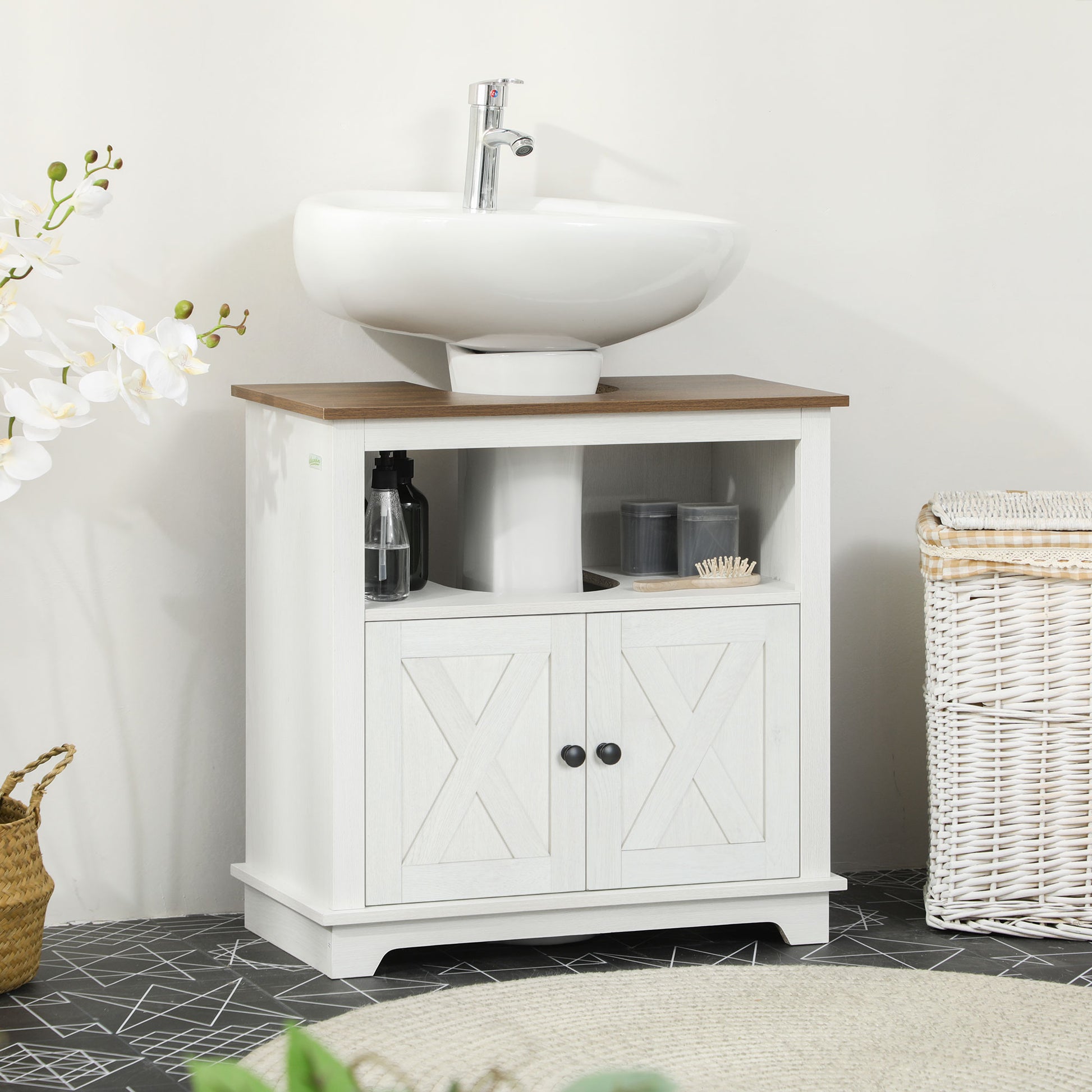 kleankin Under Sink Cabinet Bathroom Vanity Unit with Double Doors and Storage Shelves