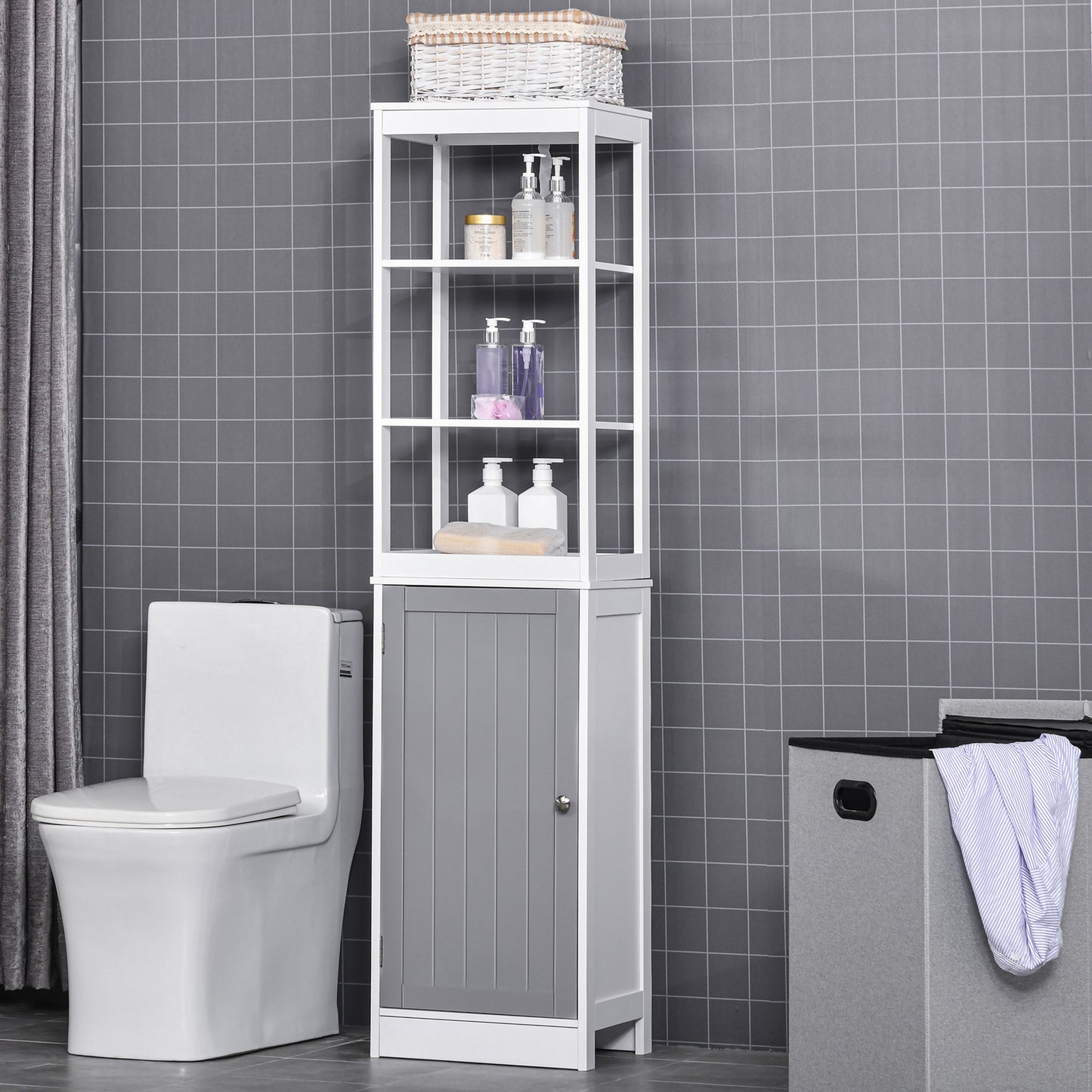 kleankin Tall Bathroom Cabinet Free Standing Slimline Cupboard Tallboy Unit Storage Organiser for Bathroom