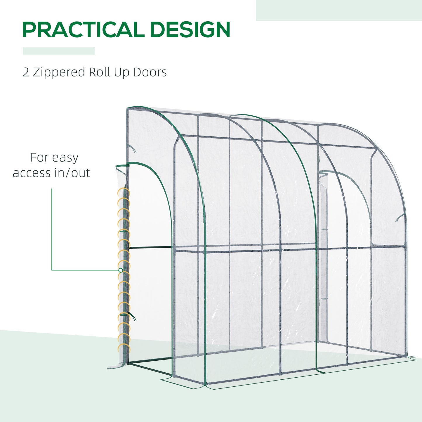 Outsunny Outdoor Walk-In Lean To Wall Tunnel Greenhouse With Zippered Roll Up Door Pvc Cover Sloping Top