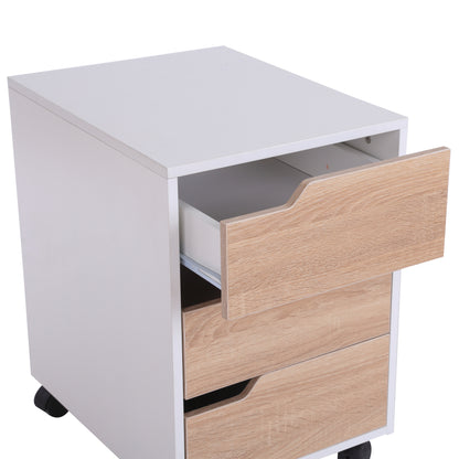 Homcom Medium-density fibreboard Mobile File Cabinet w/ 3 Drawers Locking Wheels Metal Rails Oak Tone White