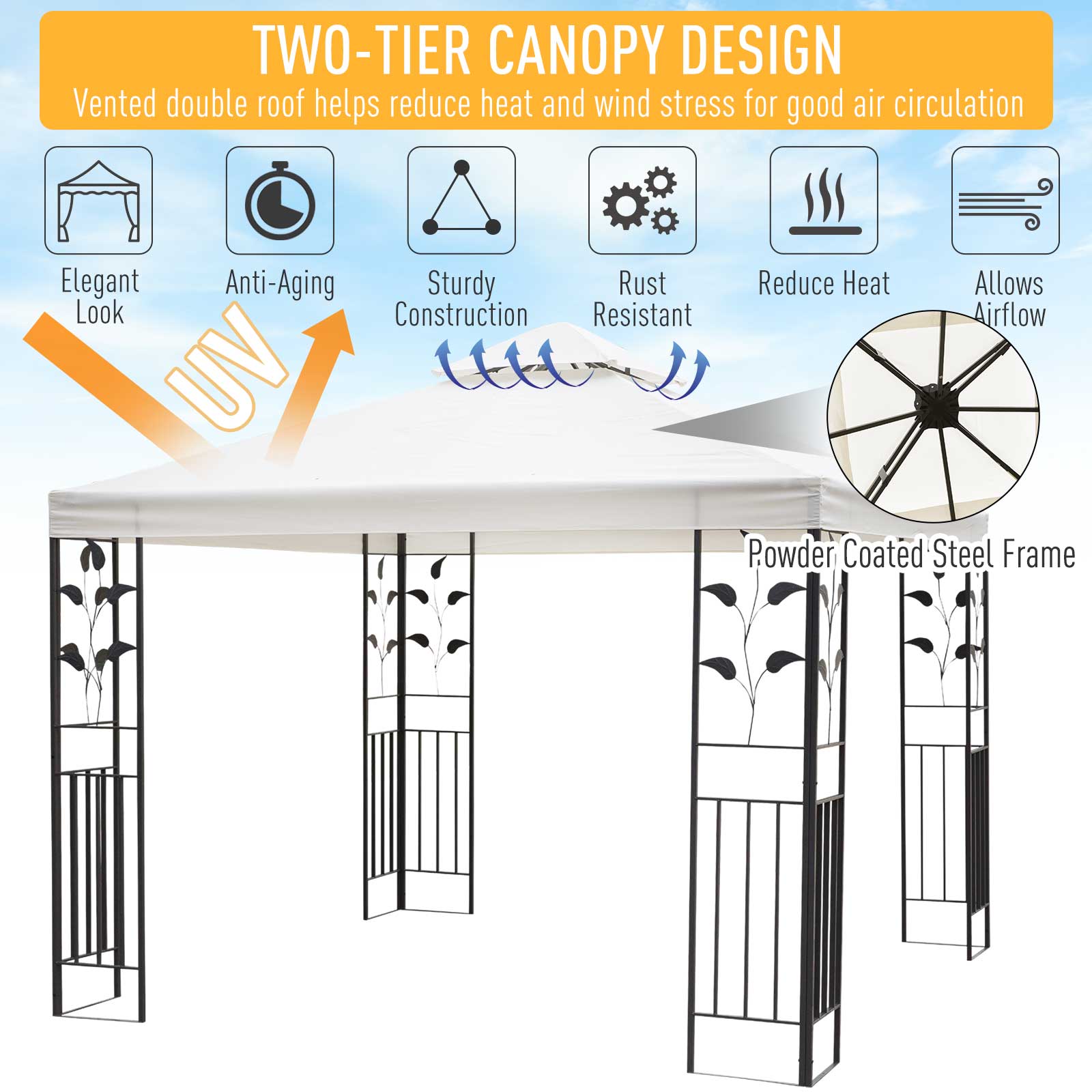 Outsunny 3 x 3m Outdoor Steel Gazebo with 2 Tier Roof