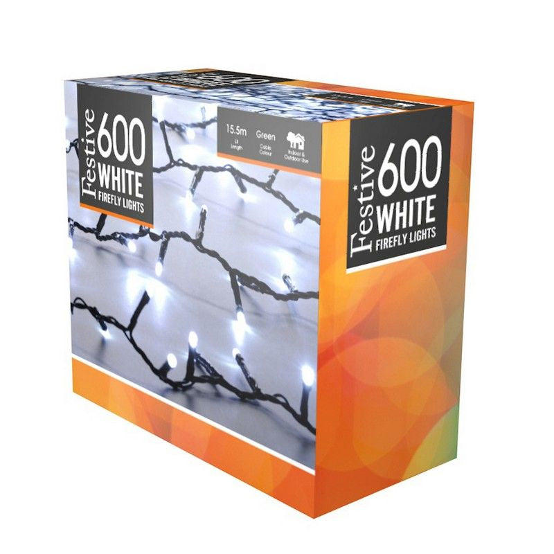 Christmas String Fairy Lights Multifunction White Outdoor 600 LED - 15.57m Firefly 