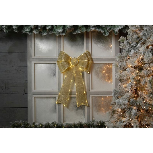 84 LED Glitter Outdoor Illuminated Ribbon Gold 40 x 60cm