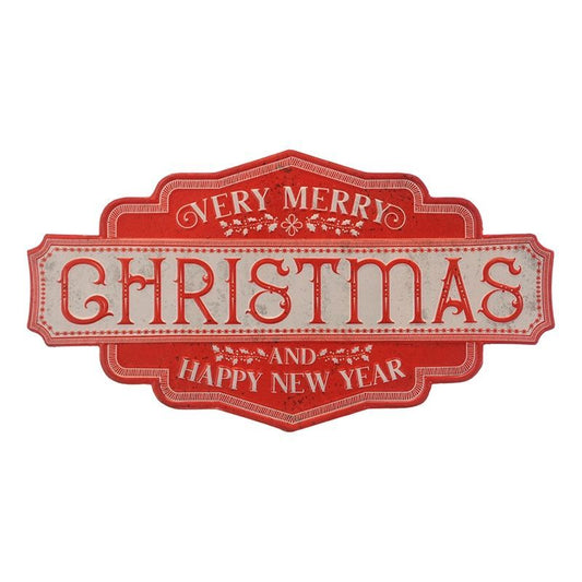 Very Merry Christmas Metal Decorative Sign Red 56cm