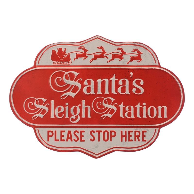 Santa's Sleigh Station Decorative Sign Red 35.5cm