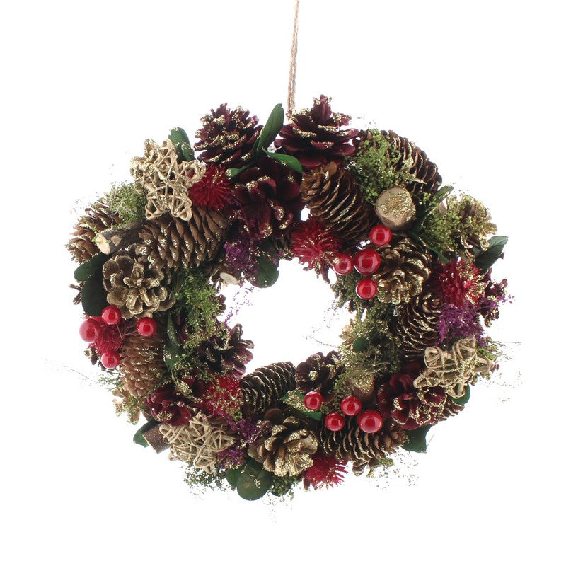 Wreath Christmas Decoration with Pinecones & Berries Pattern - 36cm 