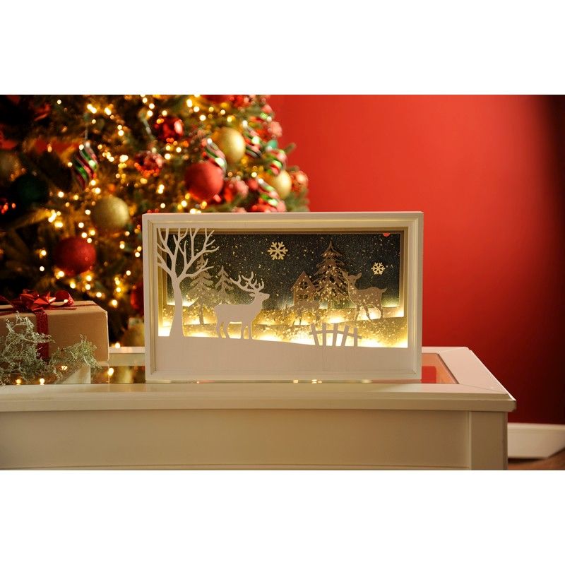 Christmas LED Christmas Wooden White Reindeer Scene - 40cm