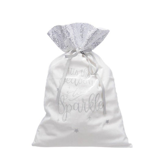 Christmas Sack White & Silver with "Tis the Season" Pattern - 70cm 