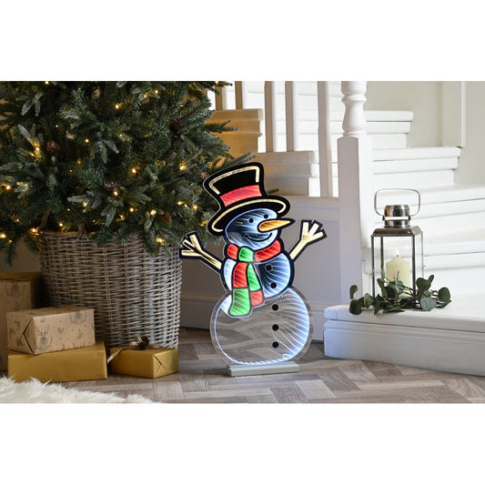 Christmas Infinity Standing Snowman With Wooden Base - 60cm