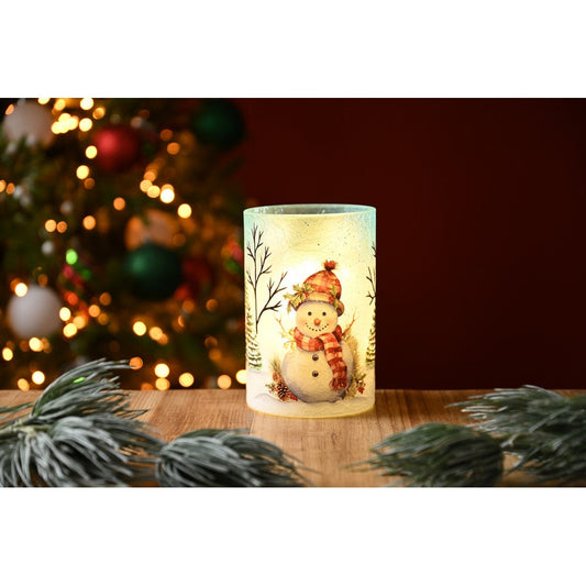 Christmas LED Christmas Holly Snowman Crackle Votive - 15cm