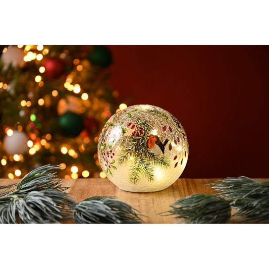 Christmas LED Christmas Robin  &  Berries Crackle Ball - 0.75cm