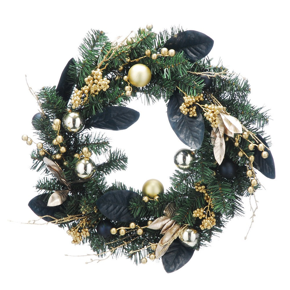 Ball & Berries Wreath Christmas Decoration Blue & Gold - 60cm