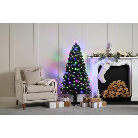 5ft Fibre Optic Christmas Tree Artificial - Dark Green Fibre Optic Multicoloured 170 Tips