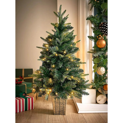 3ft Potted Christmas Tree Artificial - Metal & Plastic with LED Lights Warm White