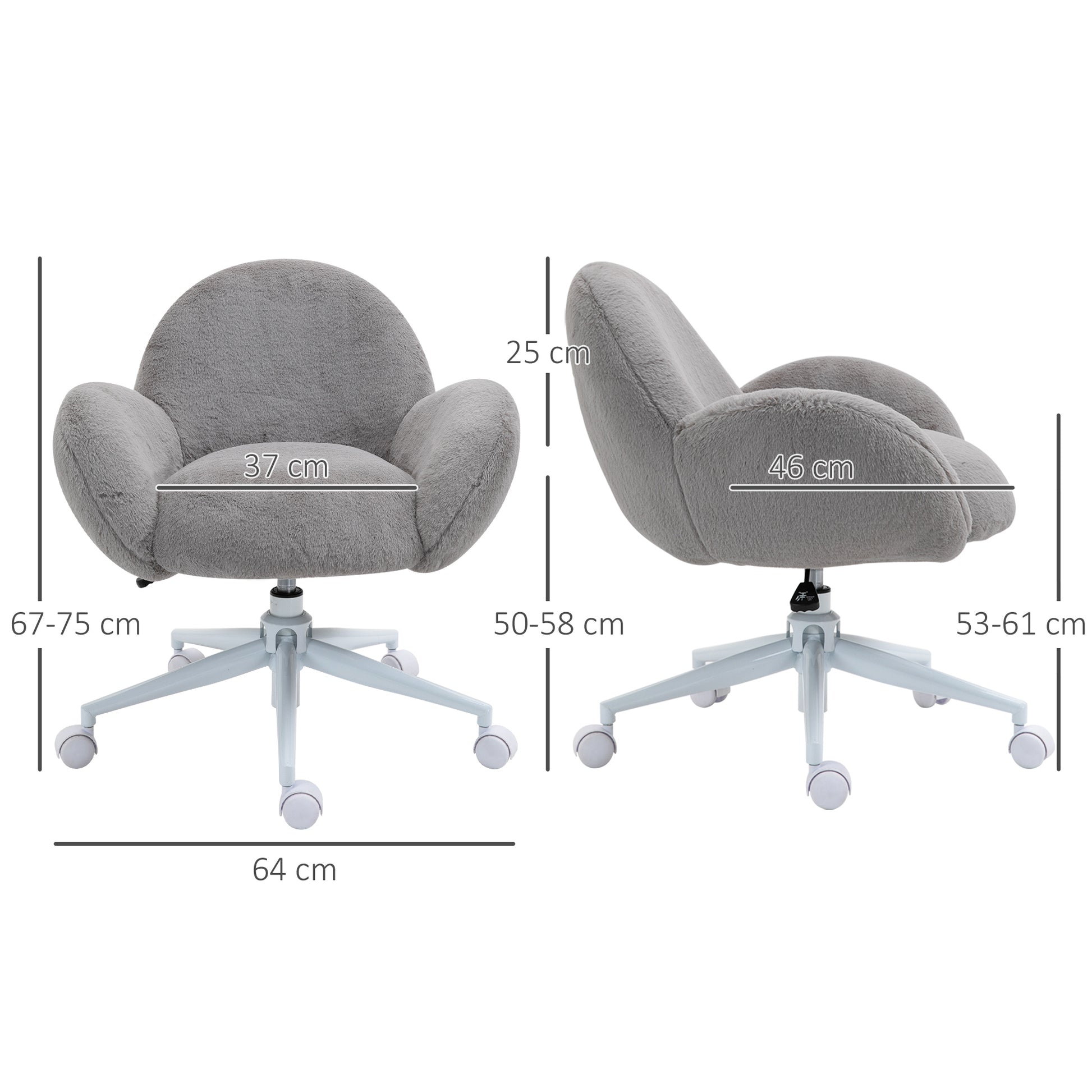 Homcom Fluffy Leisure Chair Office Chair With Backrest And Armrest For Home Bedroom Living Room With Wheels Grey